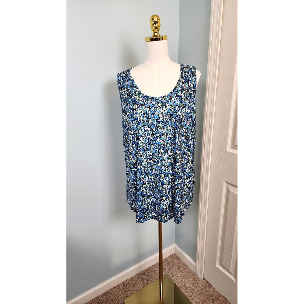 OFEEFAN Floralโ Print Sleeveless Scoop Neck Tank Top Women's XXL Blue Green